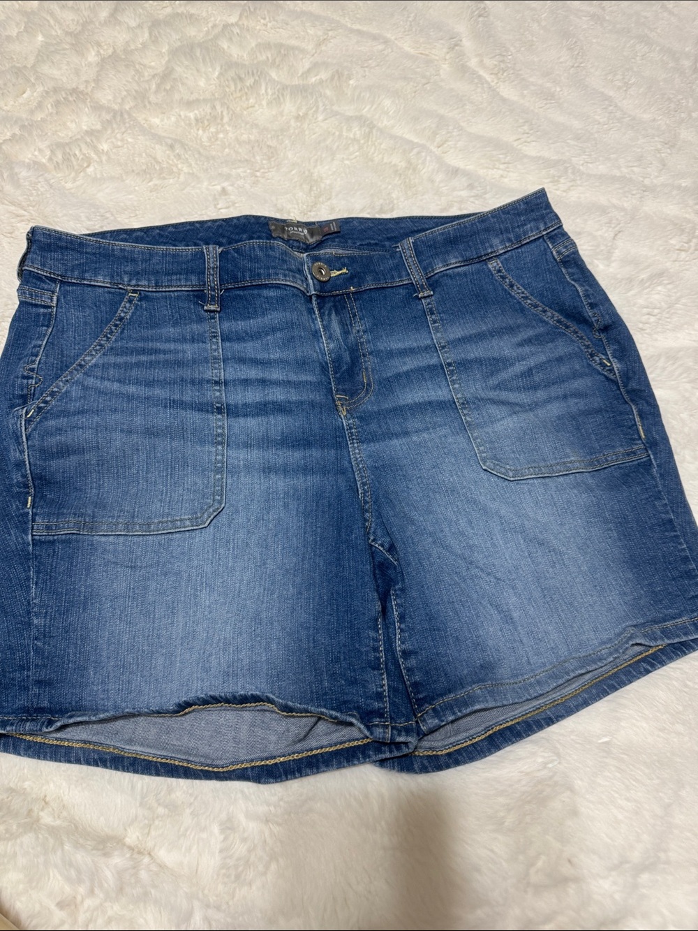 torrid Blue Denim Feel The Fit Patch-Pocket Shorts